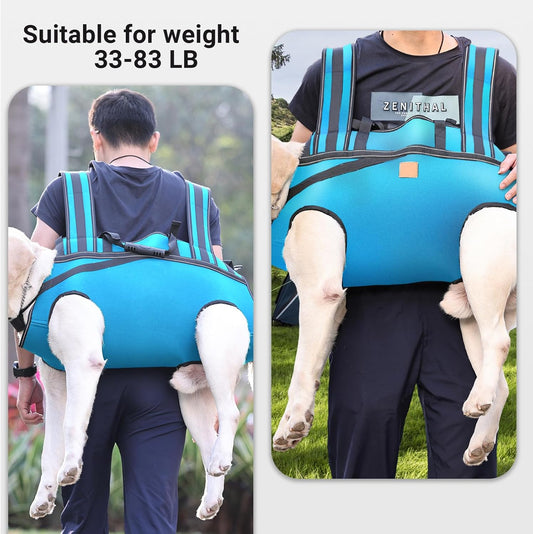 Dog Lift Harness Backpack Carrier for Large Dogs, Full Body Sling with Handle, Dog Harness for Joint Injuries, Arthritis, Ideal for Stairs, Elderly Dogs (Blue XX-Large 50-66 LBS)