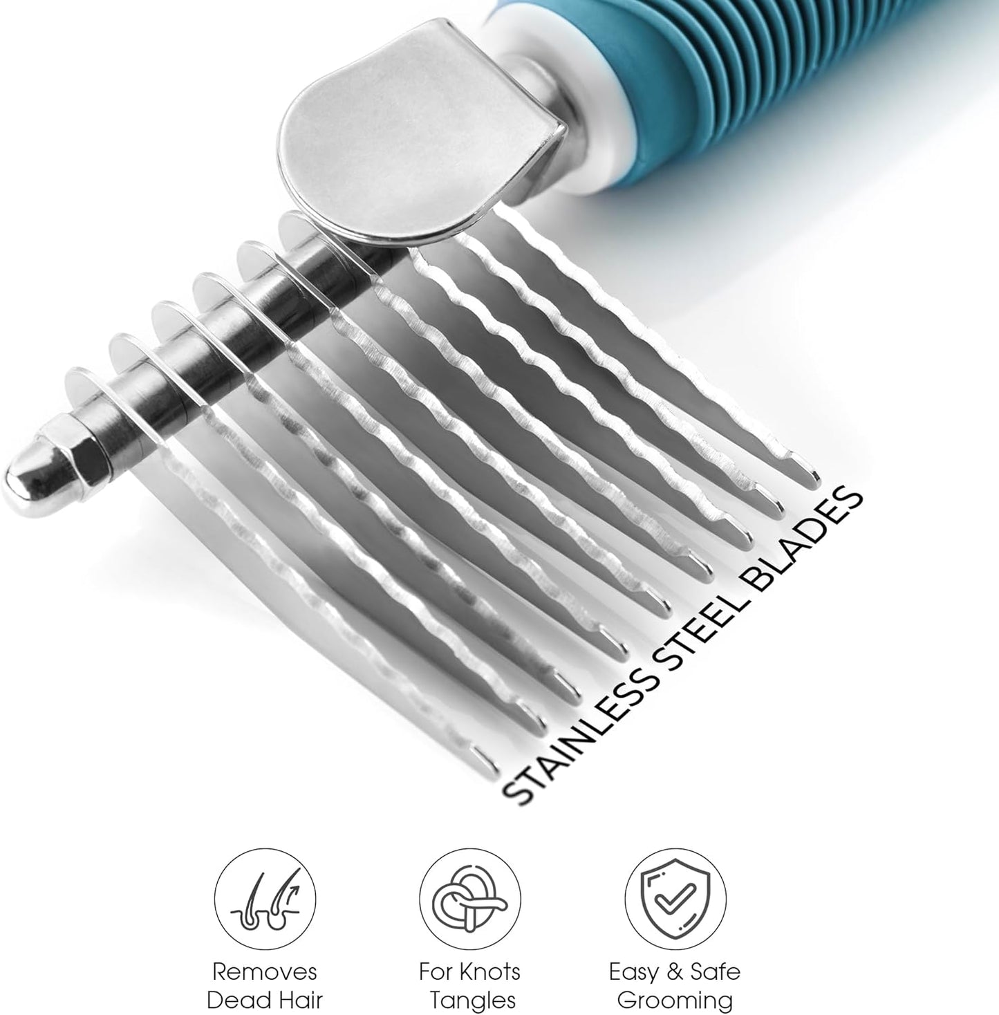 Poodle Dematting Fur Rake Comb Brush for Dogs and Cats - Long 2.5" Steel Safety Blades Metal Comb for Detangling Matted or Knotted Undercoat Hair