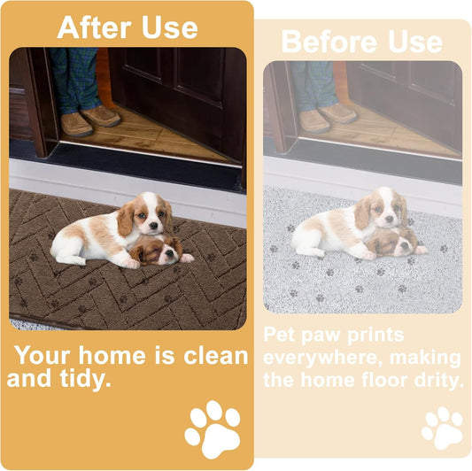 Tindbea Dog Mat for Muddy Paws,Absorbs Moisture Dirt Non-Slip Washable Mud Mat for Dogs,Soft Rubber Backing Front Inside Pet Rug for Entryway, Mud Dog Paws, Patio(20"x31.5",Latte)