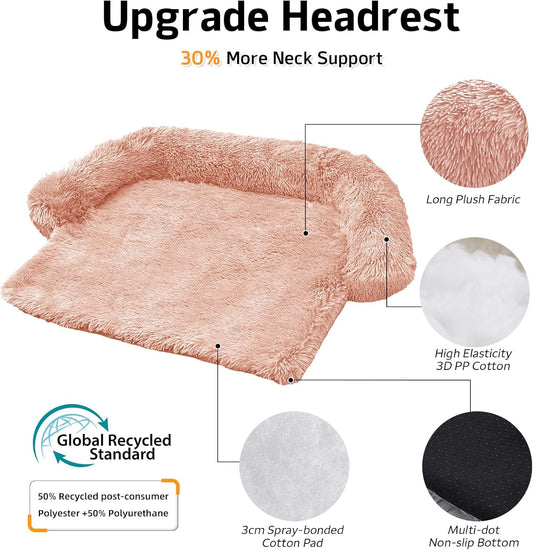 GGIB Calming Dog Bed Fluffy Plush Dog Mat for Furniture Protector with Removable Washable Cover for Large Medium Small Dogs and Cats (XS (31"x23.5"x5"), Pink)