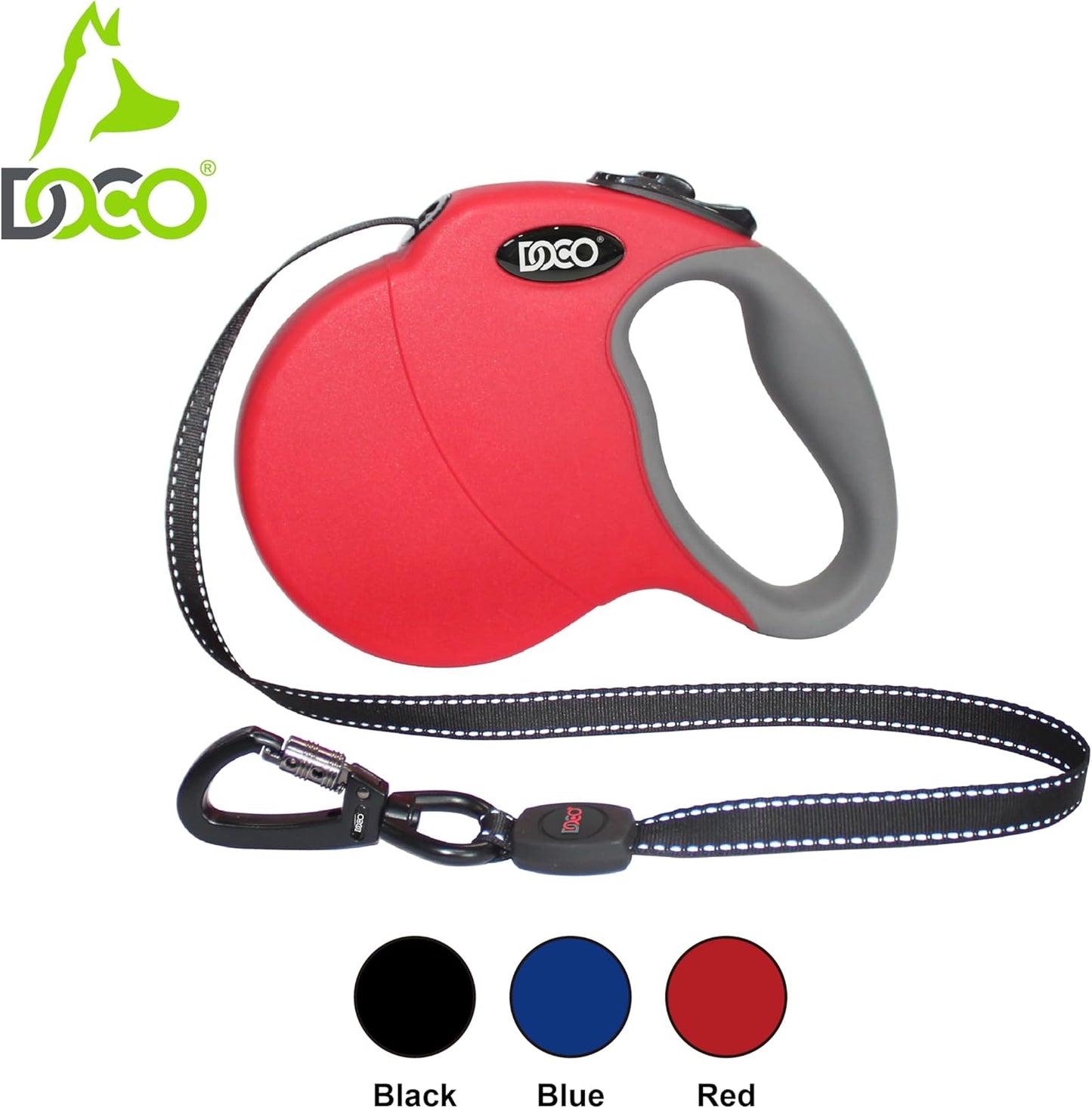 DOCO All Day Adventure Retractable Dog Leash with Stop-and-Lock Control, Reflective Tape, Anti-Slip Grip, Tangle-Free 360° Swivel Snap for Small, Medium, Large Dogs (Black/Small)