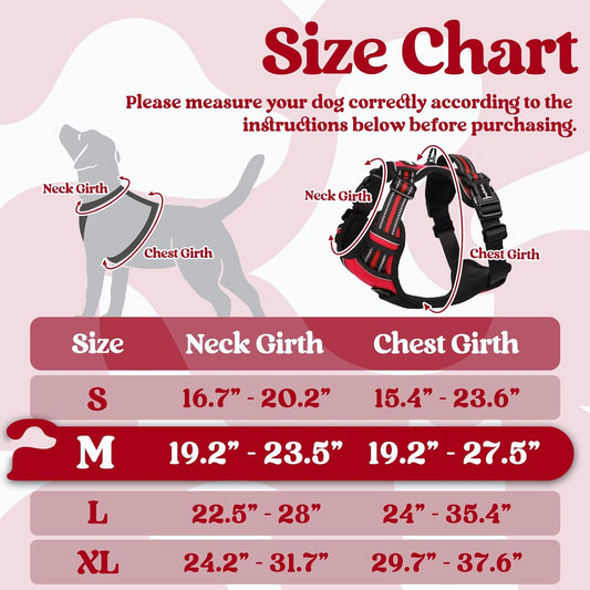 rabbitgoo Dog Harness Medium Sized, No Pull Pet Harness with 3 Buckles, Adjustable Soft Padded Vest with Control Handle, Walking Reflective Pet Vest for Medium Dogs, Red, M