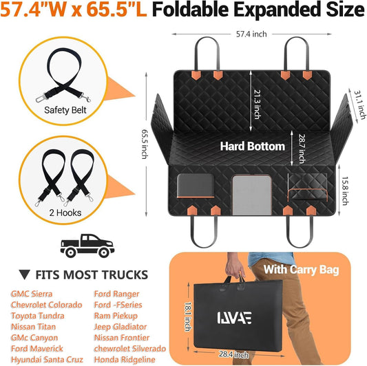 Back Seat Extender for Dogs Hard Bottom Holds 500lbs,Waterproof Dog Car Seat Cover for Back Seat, Truck-Large Space Dog Hammock for Truck