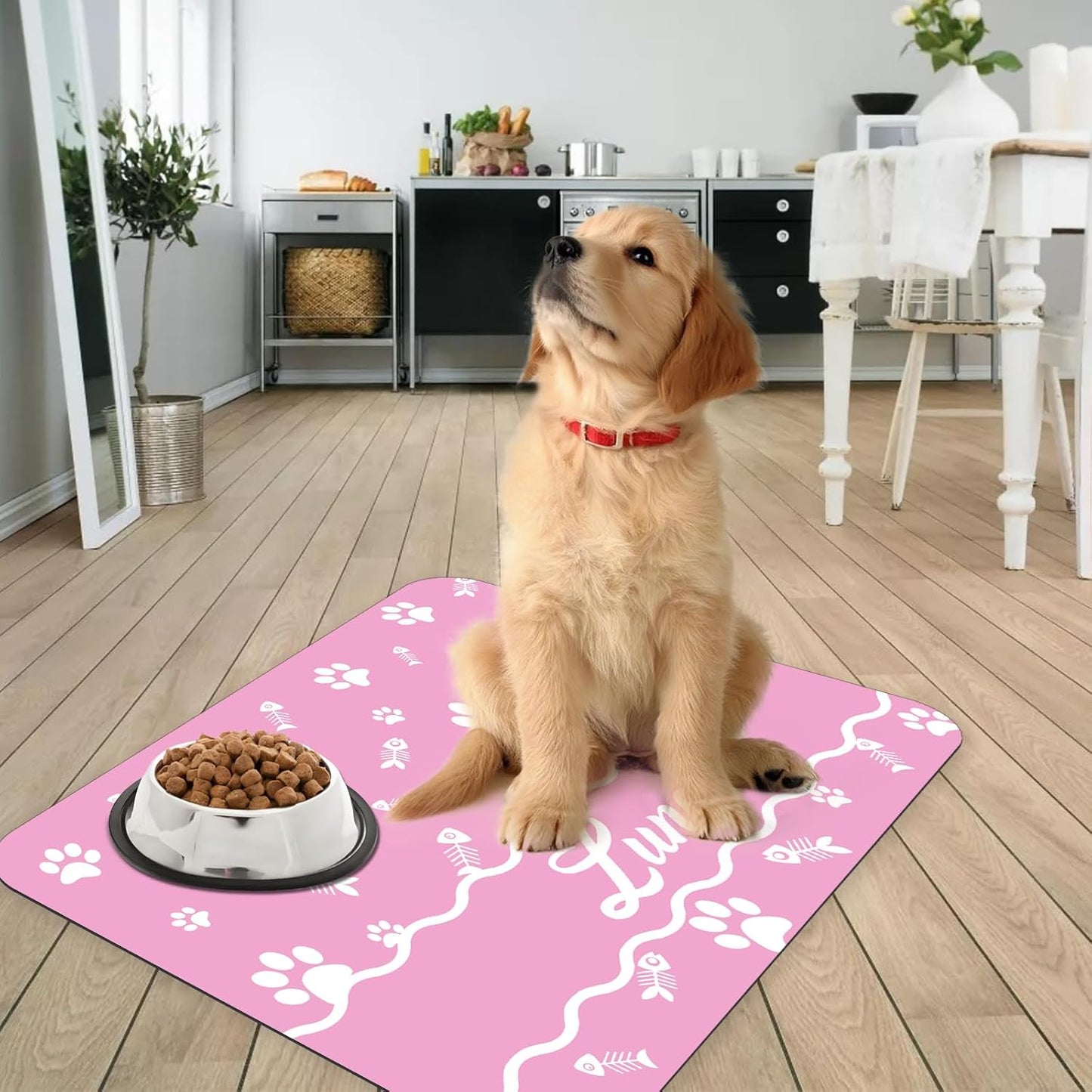 Personalized Dog Cat Feeding Mat Custom Pet Food Mat Waterproof Non-Slip Customized Puppy Name Photo Placemat Dish Rug Floor Protector Gifts for Pets Lover Pattern 4