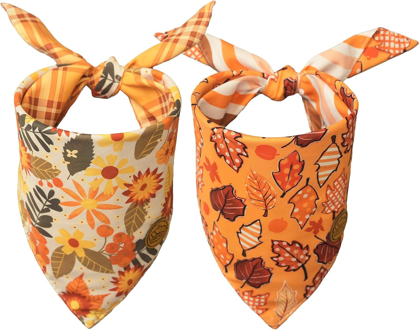CROWNED BEAUTY Fall Dog Bandanas Reversible Large 2 Pack, Rustic Flower Set, Orange Adjustable Triangle Holiday Scarves for Medium Large Extra Large Dogs Boy Girl Pets DB182-L