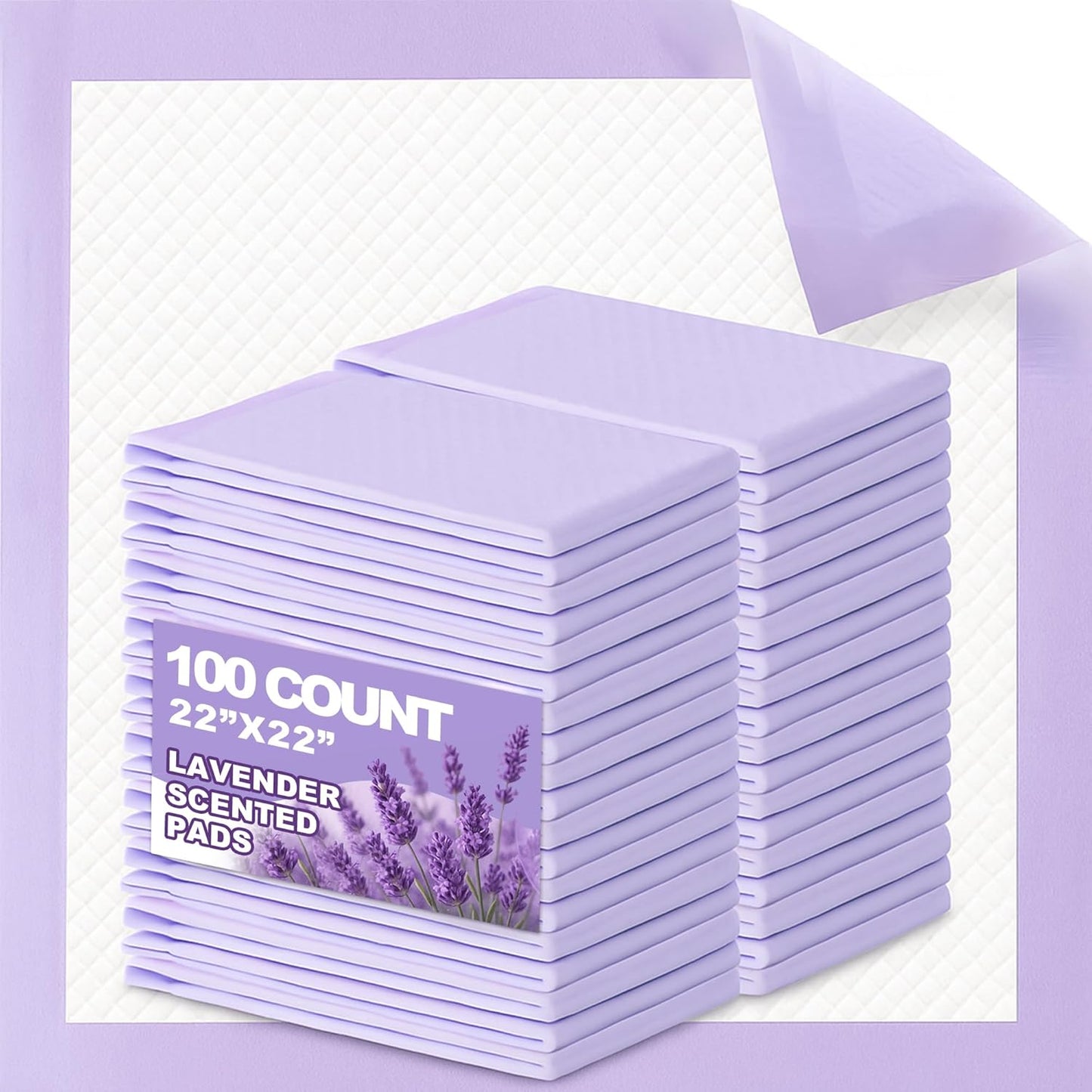 Lavender Scented Puppy Pads 100 Count, Super Absorbent Disposable Pee Pads for Dogs That Neutralize Odor, Wee Wee Pads / Potty Training Pads 22"x22"