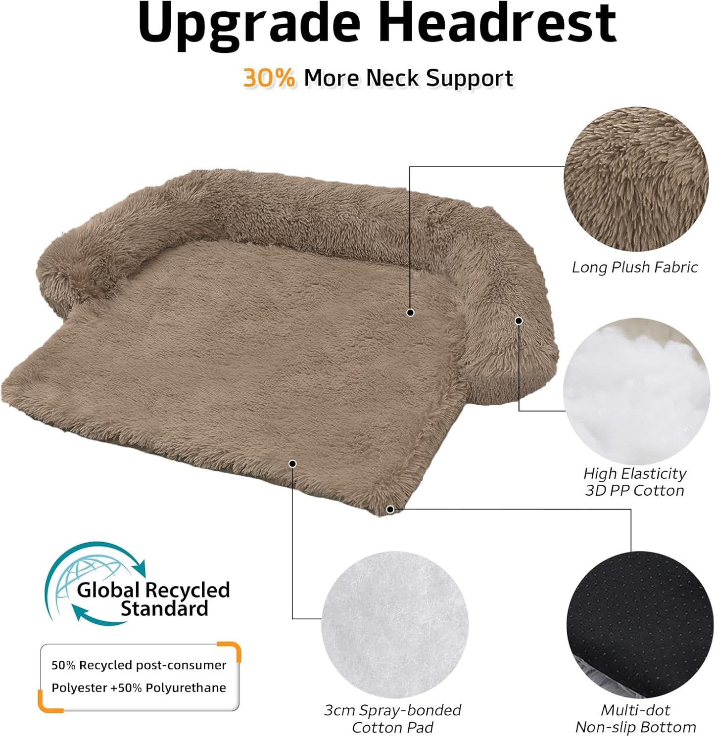 Calming Dog Bed Fluffy Plush Dog Mat for Furniture Protector with Removable Washable Cover for Large Medium Small Dogs and Cats (Large(45x37x6), Camel)