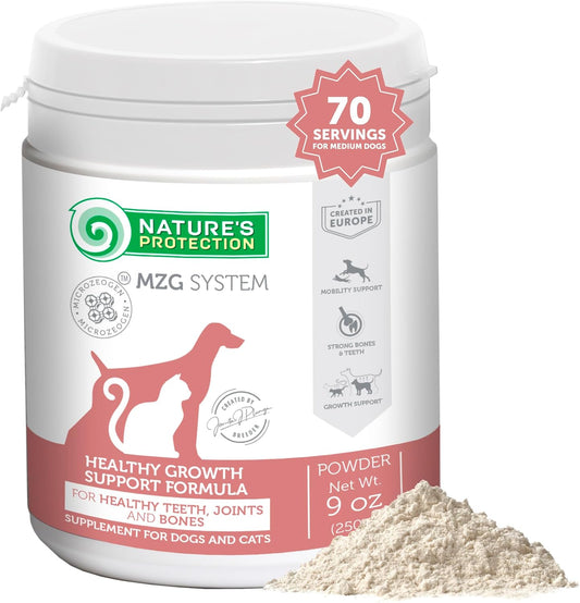 Nature's Protection Hip Joint Supplement for Dogs - Puppy Healthy Growth Mineral Supplements with Calcium for Development Support, Bone & Teeth Strength, Gut Health for Dogs & Cats of All Breeds, 9 Oz