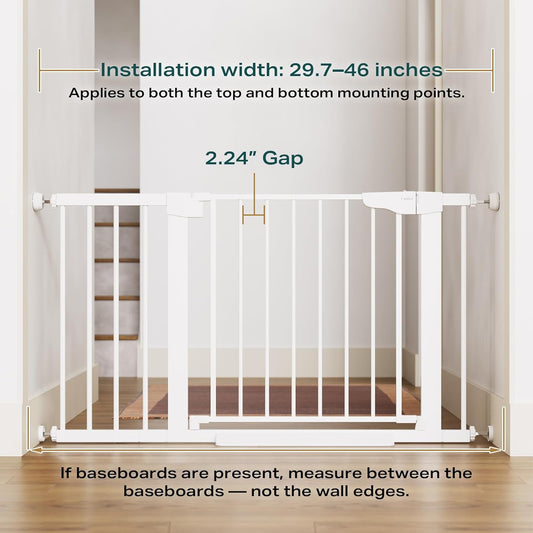 Cumbor 2 Pack 29.7-46" Baby Gate for Stairs, Mom's Choice Awards Winner-Auto Close Dog Gate for doorways, Easy Install Pressure Mounted Pet Gates indoor, Easy Walk Thru Wide Safety Gate for Dog, White