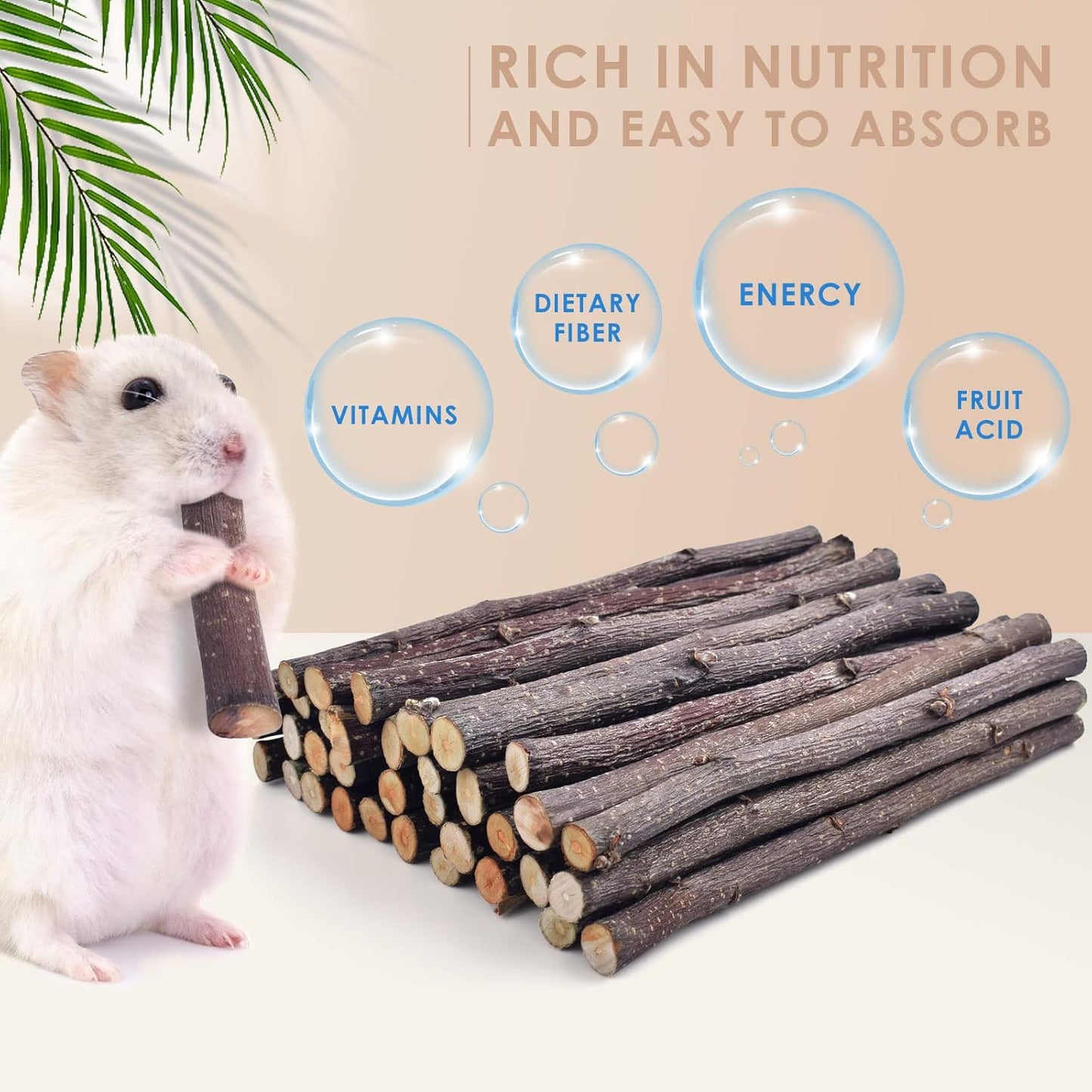Bissap 230g/8.1oz Apple Sticks for Rabbits, Natural Bunny Chew Toys and Treats for Chinchilla Guinea Pig Hamster Gerbil Small Animals Pet Apple Wood Stick Toys Teeth Grinding