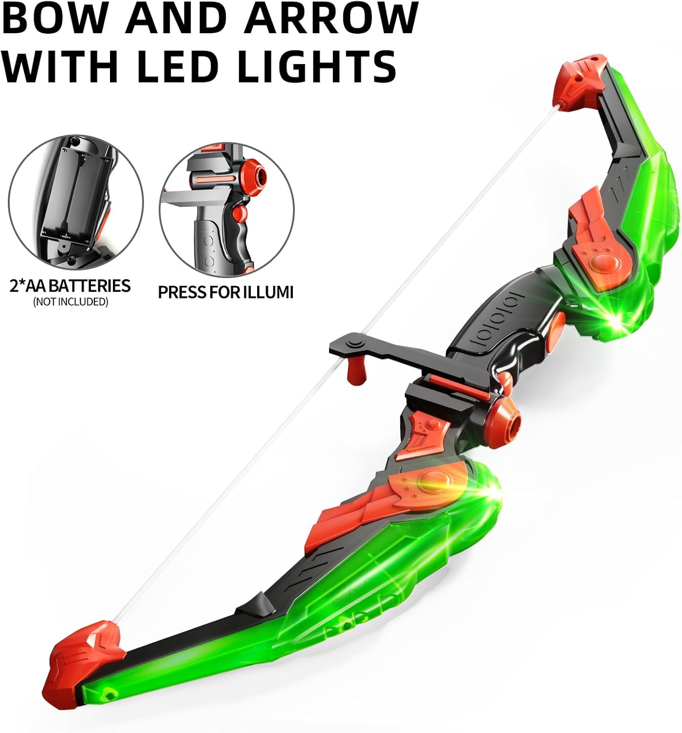 TEMI Bow and Arrow Set for Kids - Archery Toy Set - LED Light Up with Suction Cup Arrows, Target & Quiver, Indoor and Outdoor Toys for Children Boys Girls