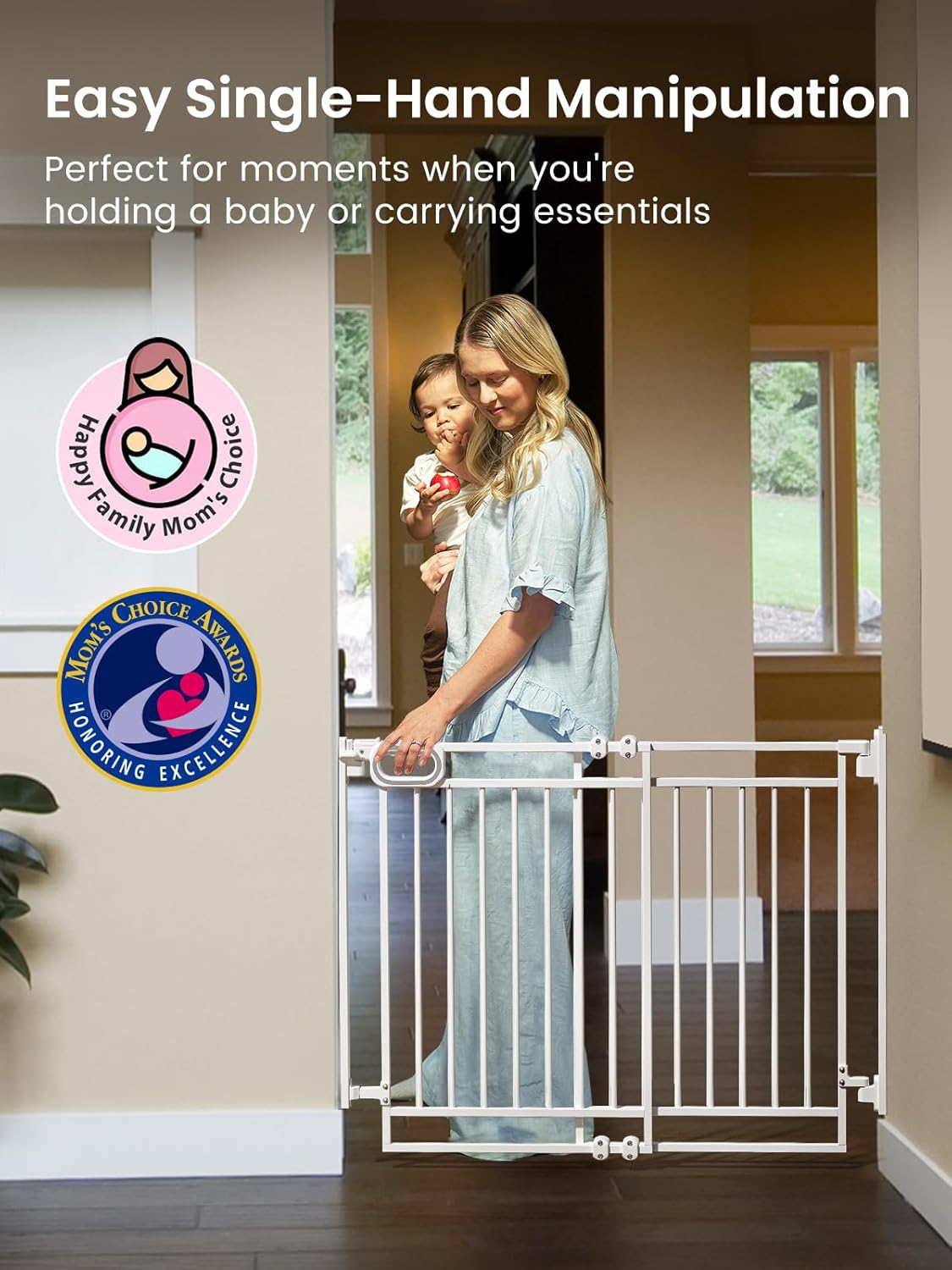 Grownsy Baby Gate for Stairs- No Bottom Bar, Adjustable Width 32” to 48” for Child and Pet, Dog Gate with Auto-Close & One-Hand Operation, Screw-in Installation for Doorways and Indoor Use