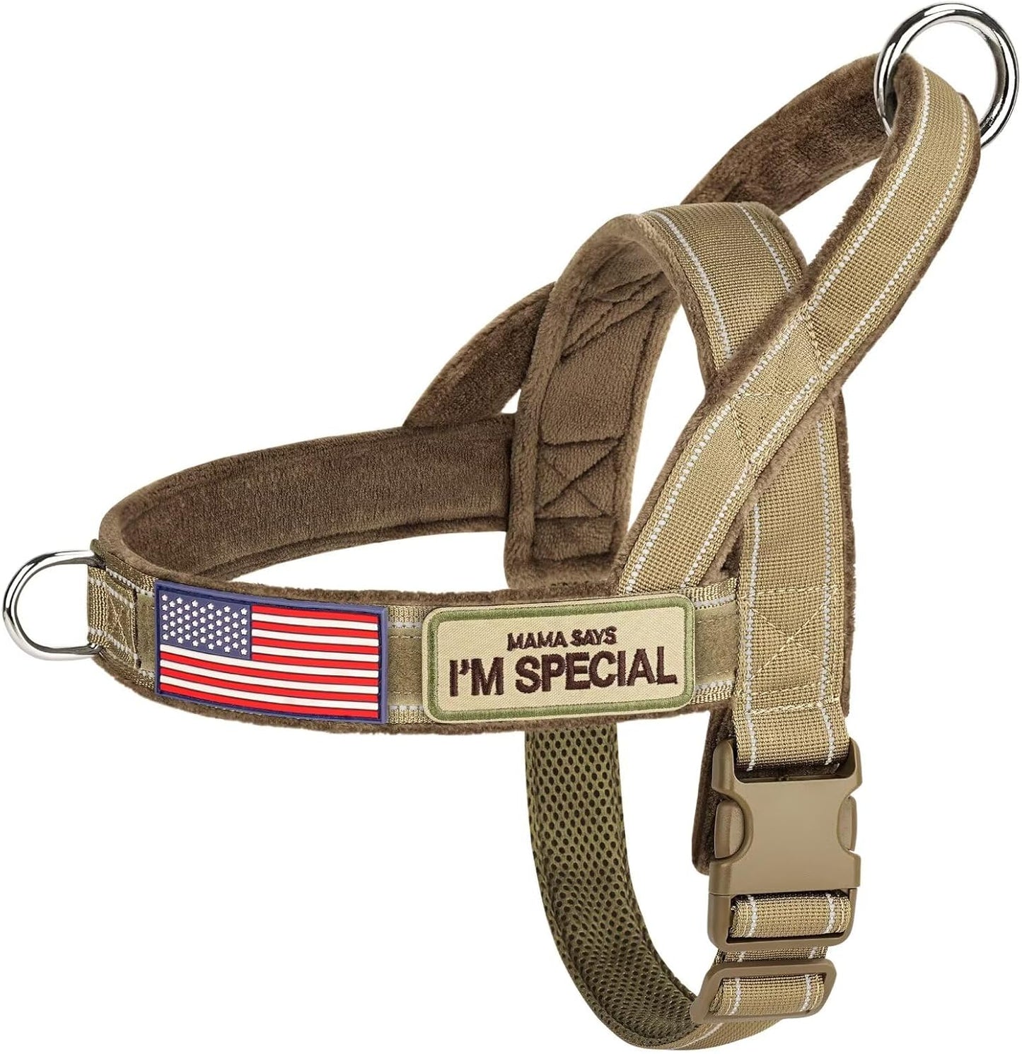 Forestpaw No Pull Dog Harness - Soft Flannel Padded Tactical Dog Vest Harness with Quick Release Buckle, Adjustable Reflective Pet Harness for Medium Dogs Walking Training,Brown M