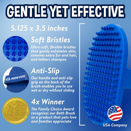 Bodhi Dog Shampoo Brush - Pet Grooming & Bath Supplies for Dogs and Cats - Bath Brush for Long & Short Hair - Premium Scrubber for Shower, Bathing & Massage (One Pack, Blue)