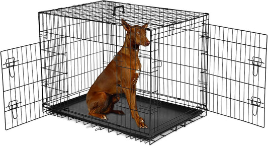 48 Inch Dog Crate Dog Cage for Extra Large Dogs with Divider Panel, Metal Cages with Double Door, Leak-Proof Pan Tray, Folding Portable for Indoor Outdoor Travel