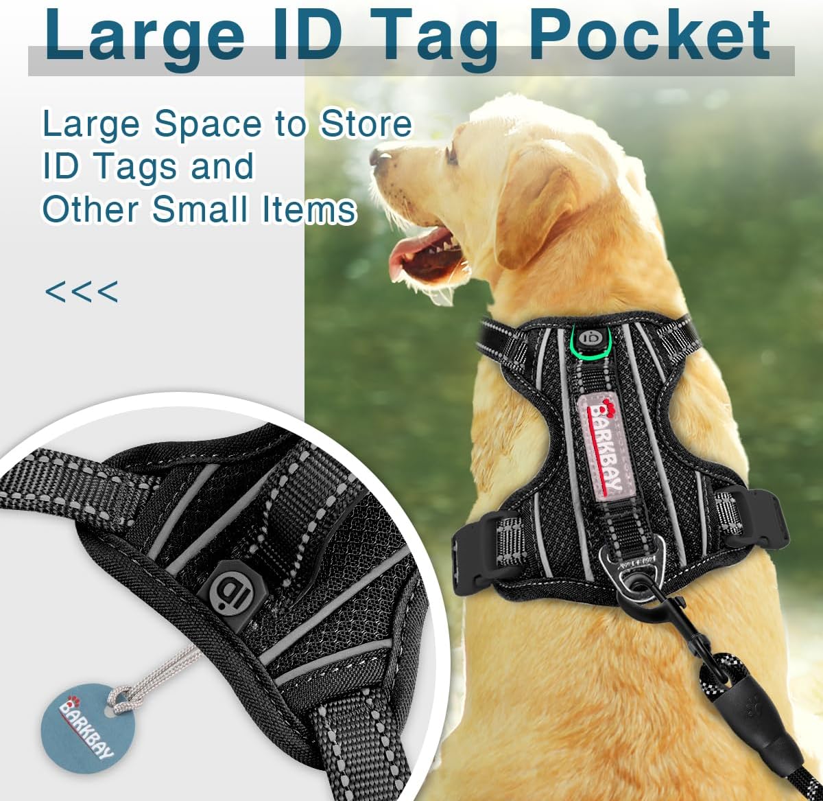 BARKBAY Dog Harness No Pull with ID Tag Pocket - Heavy Duty, Reflective, Easy Control for Large Dogs(Black,L)
