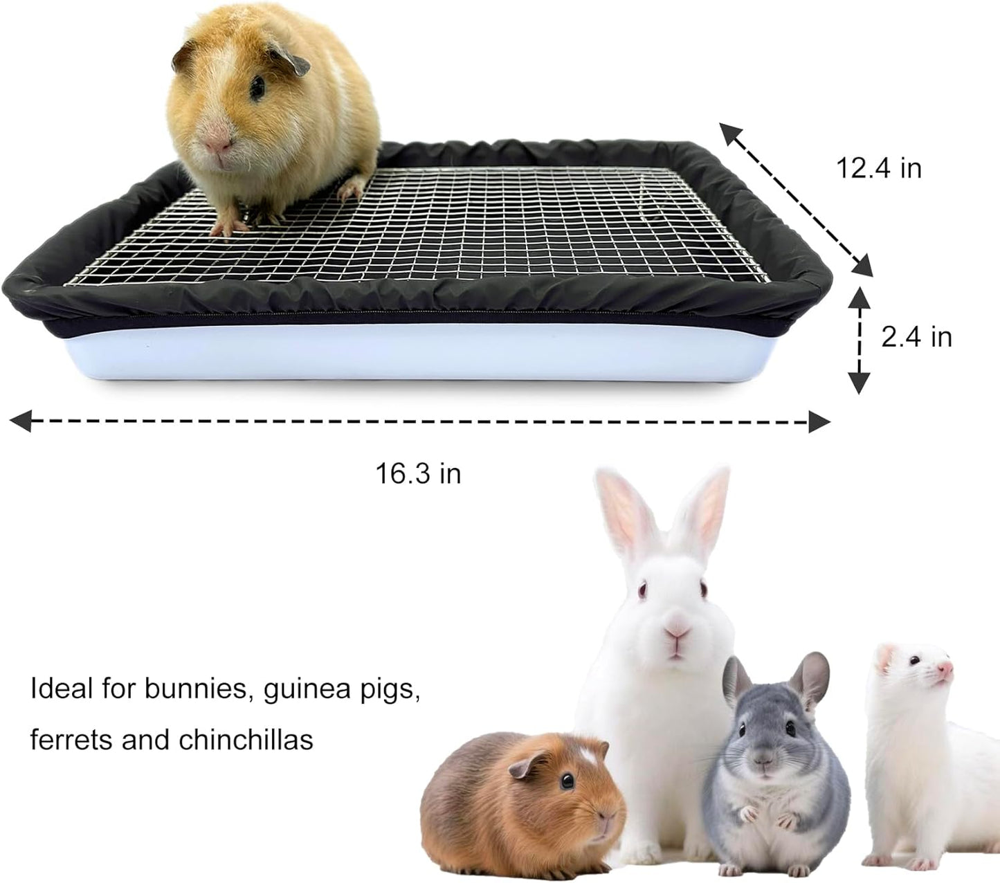 Guinea Pigs Litter Box with Stainless Steel Grid & 2 Reusable Waterproof Liners, Small Animal Potty Tray for Dwarf Rabbit,Ferret,Chinchilla