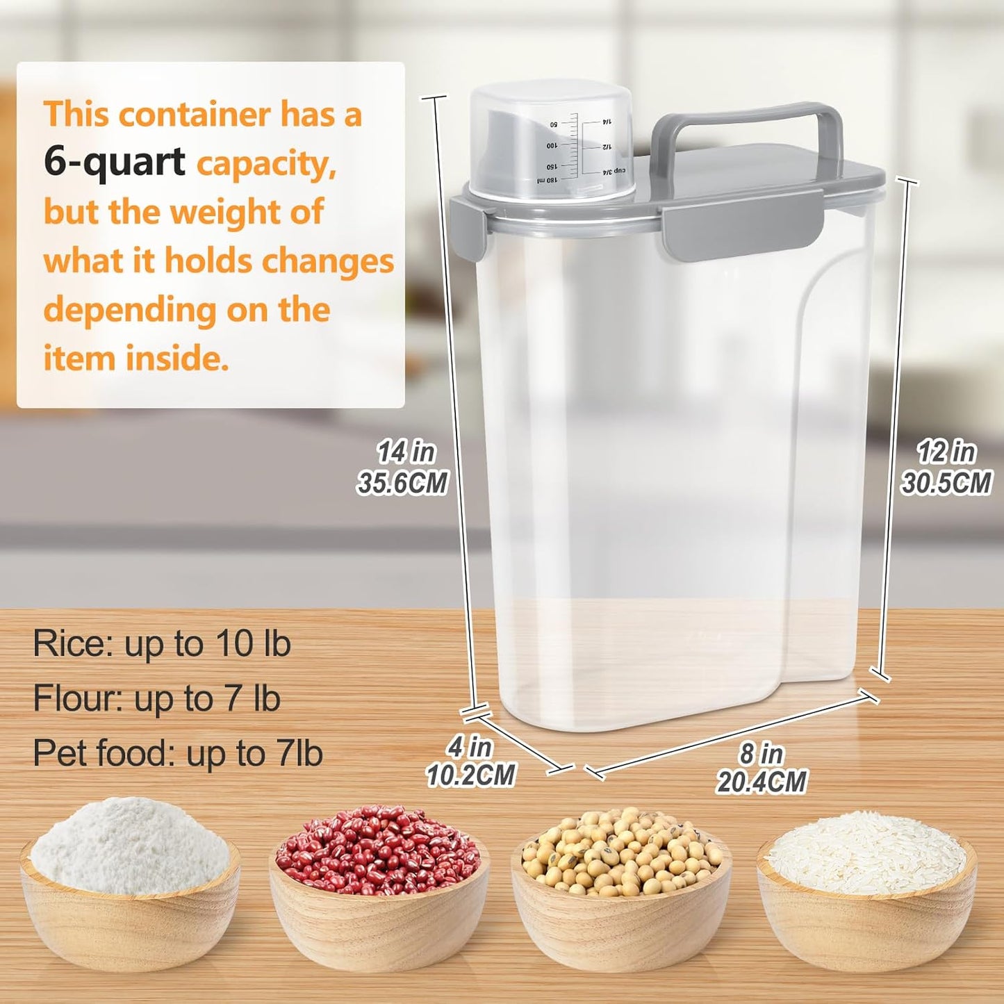 Dog Cat Food Storage Container, 5-7 Lbs Airtight Pet Food Storage Container with Easy-Pouring Spout and Portable Handle, Bird Seed Dispenser, Kitchen Organizer for Rice Cereal Flour -Light Grey