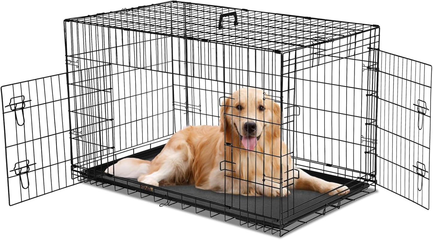 Dog Crate, 36 Inch Medium Wire Kennel with Divider Panel, Metal Cages with Double Door, Leak-Proof Pan Tray, Folding Portable for Indoor Outdoor Travel