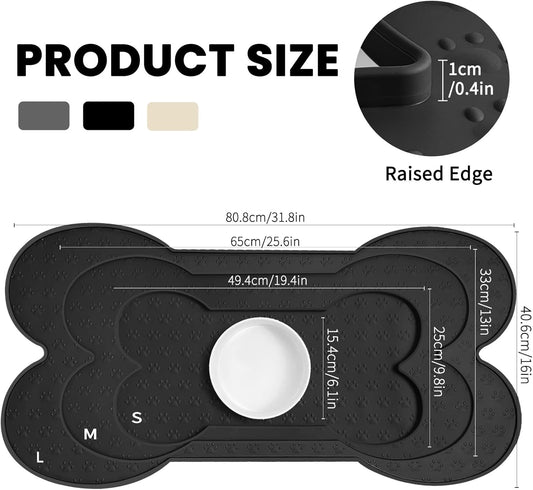 Dog Food Mat Anti-Slip Silicone Dog Bowl Mat Thicker Pet Placemat Waterproof Cat Feeder Pad with Raised Edge Puppy Kitten Feeding Mats Suitable Small Medium-Sized Dogs Cats Eating Tray