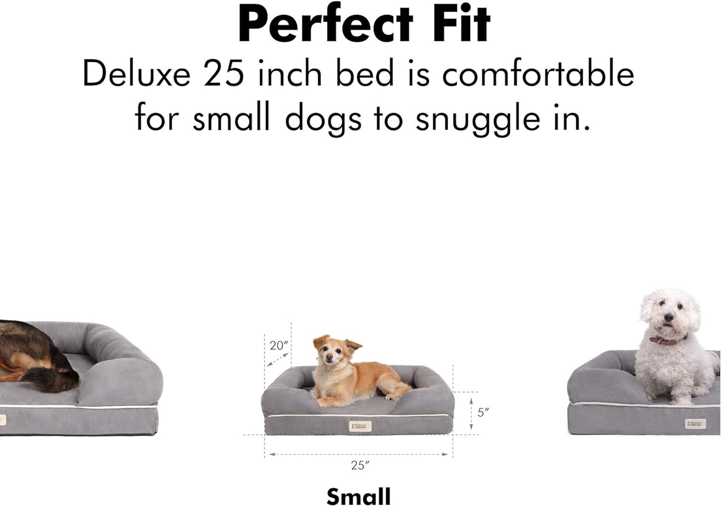 Friends Forever Small Dog Bed, Orthopedic Sofa Memory Foam Mattress, Calming Couch, Wall Rim Pillow, Water Resistant Liner, Washable Cover, Non-Slip Bottom, Chester, Small Khaki Beige