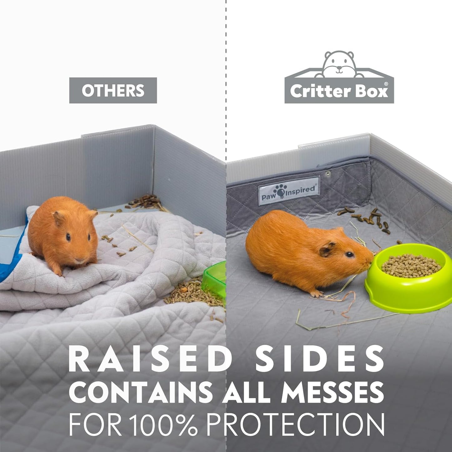 Paw Inspired Critter Box Washable Cage Liner, Reversible Fleece Bedding with Raised Sides for Guinea Pigs and Other Small Animals (Midwest, Gray/Blue)