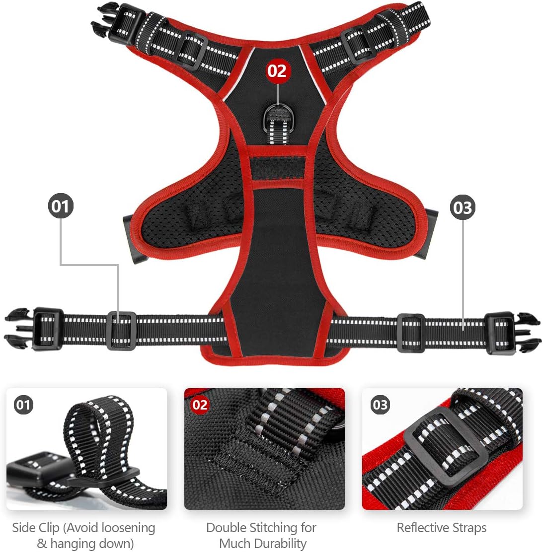 PHOEPET 2019 Upgraded No Pull Dog Harness, Reflective Adjustable Vest, with a Training Handle + 2 Metal Leash Hooks+ 3 Snap Buckles +4 Slide Buckles(L, Black)