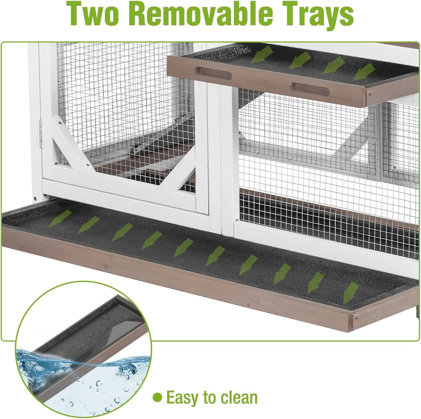 Wooden Rabbit Hutch with Two Story, Bunny Cage with Leak-Proof Trays, and Chew-Proof Ramp, Guinea Pig Cage with Wheels, Suitable for Indoor/Outdoor Use (Brown)