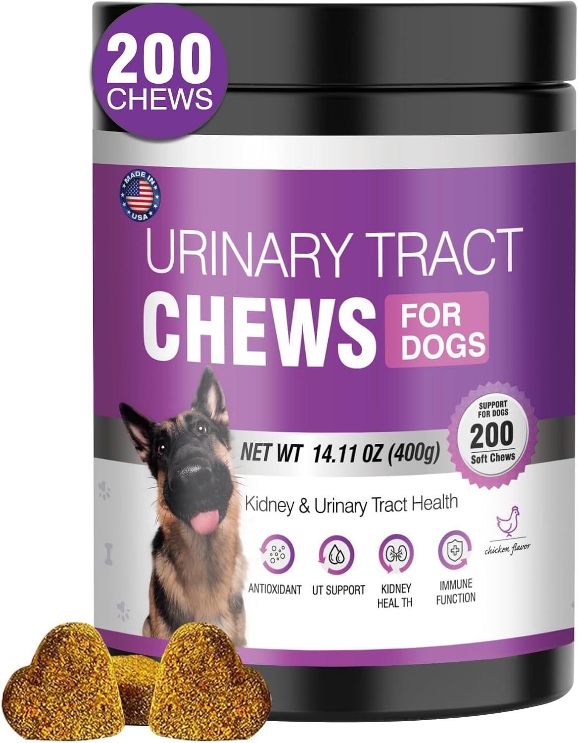 Dog UTI Treatment Cranberry Supplement for Dogs 200 Chews Urinary Tract Medicine Bladder Control Pills Kidney Support Cranberrys Extract Bites Puppy UTI Infection Treats Incontinence Remedy for Dogs