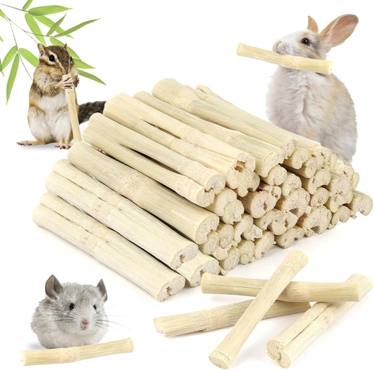 PEASUG 300g Sweet Bamboo Chew Sticks for Rabbits, Natural Bunny Chinchilla Chew Sticks Toys, Small Animal Teeth Grinding Toys and Molar Treats for Chinchilla, Guinea Pigs, Squirrel, Hamster