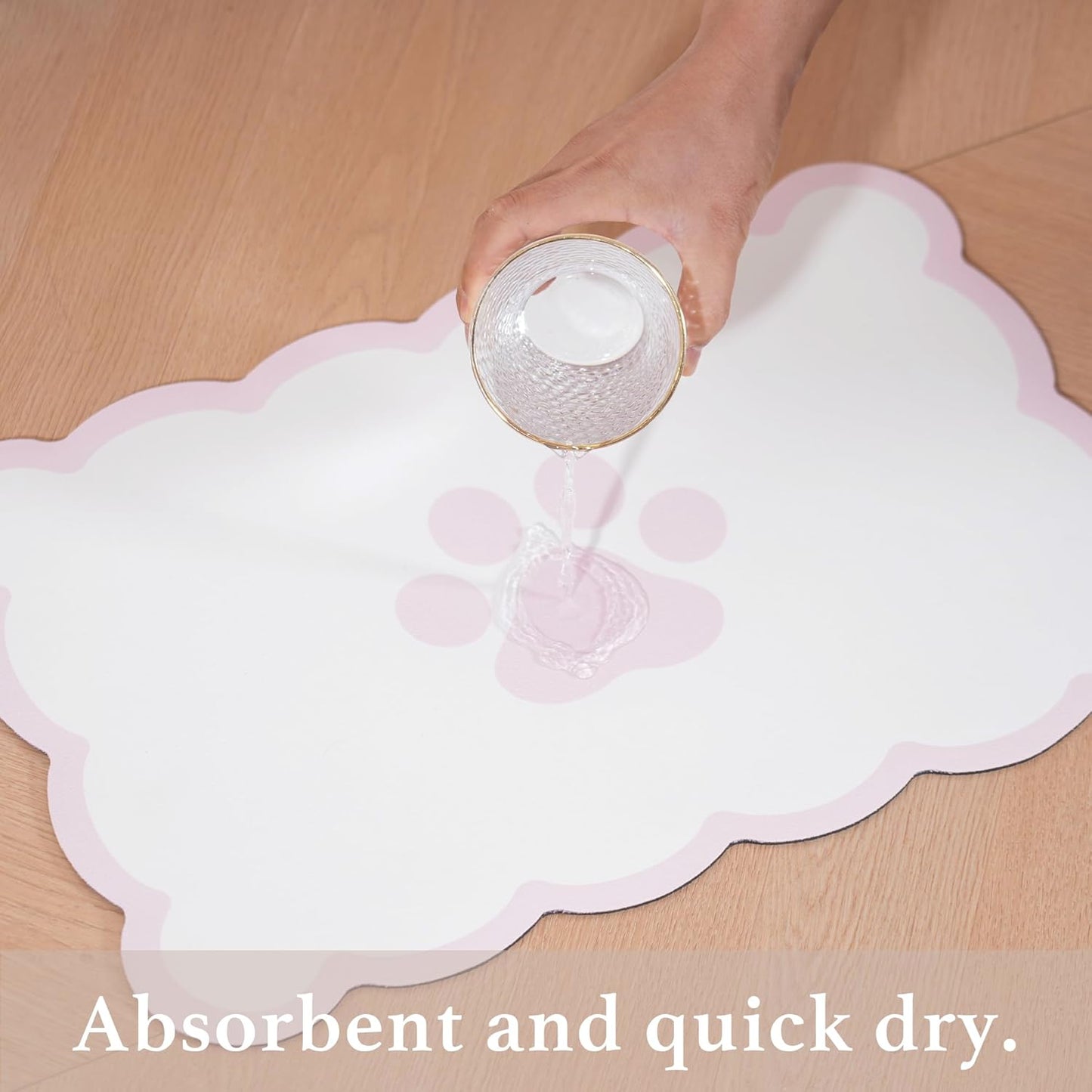 Ralxion Scalloped Dog Feeding Mat, Absorbent Mats for Dog Food and Water Bowl, Dispenser, Cute Elegant Aesthetic Preppy Pastel Pink Scallop Pet Placemat for Dogs, Cats, Puppy Accessories, 14" X 19”