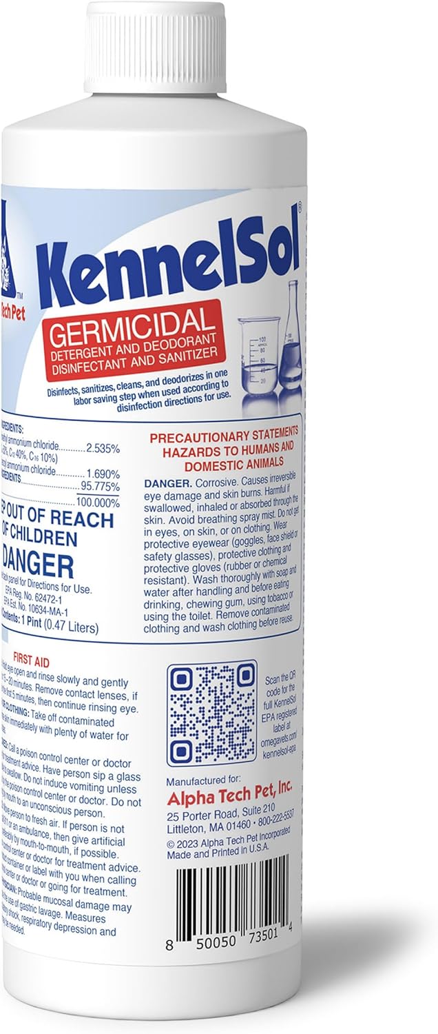 ATP KennelSol 1-Step Kennel Cleaner - 1 Pint Liquid Disinfectant, Effective Against Bacteria and Viruses, Deodorizer Wintergreen Scent by Alpha Tech Pet