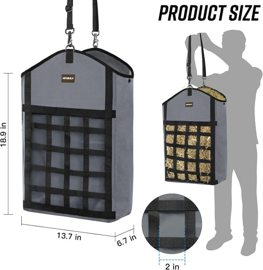 Hay Bags for Horses,3 Packs Slow Feed Hay Bags for Goats,Sheep,Donkey,Premium Oxford Hay Feed Bags with Front Hay Nets Design, Easy to Fill and Hang with Large Opening (1 Black+2Grey)