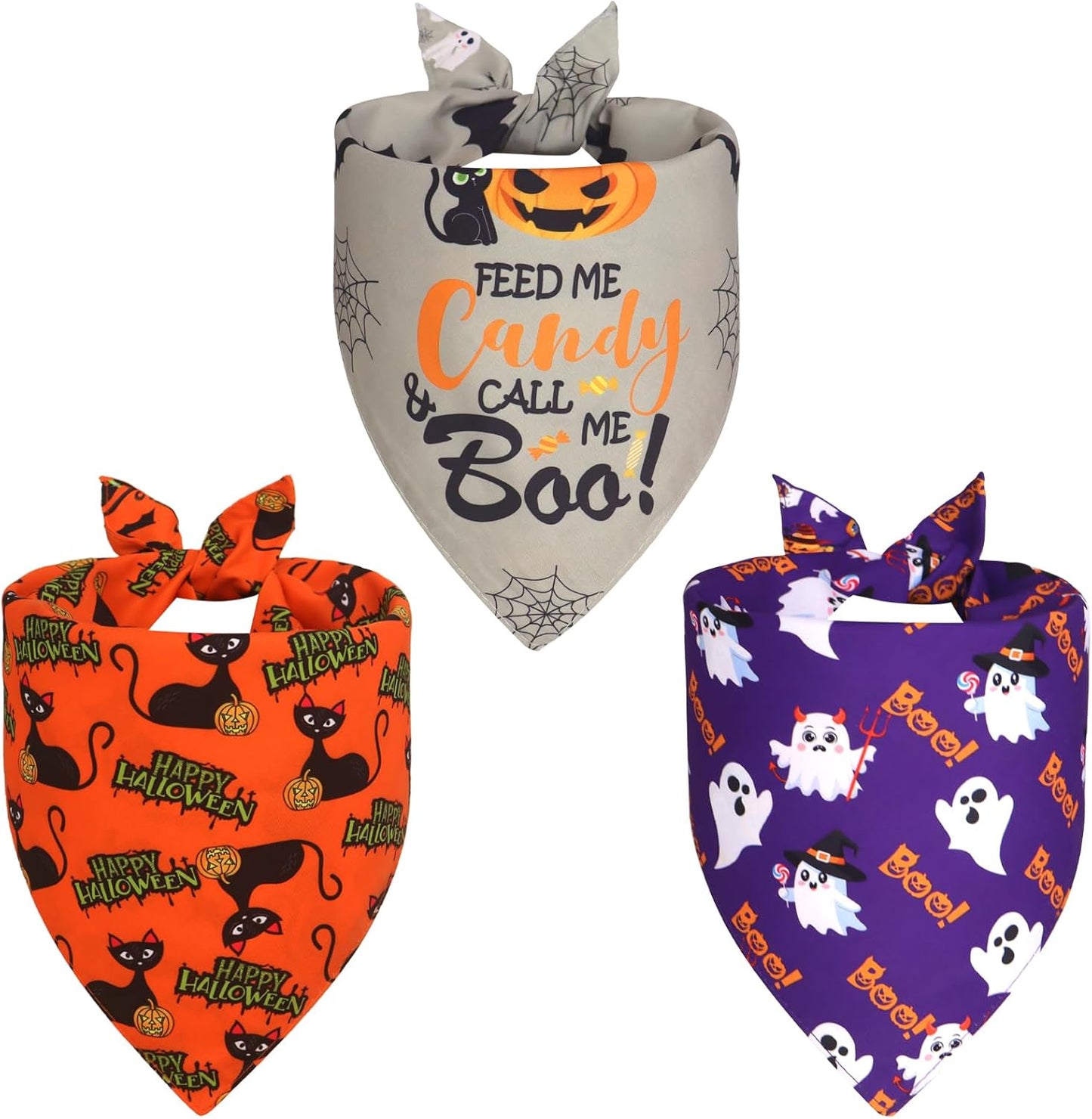 Halloween Dog Bandanas Large 3PCS, 6 Pattern Fall Scarf for Boy and Girl, Triangle Reversible Bibs Breed for Puppy Pets