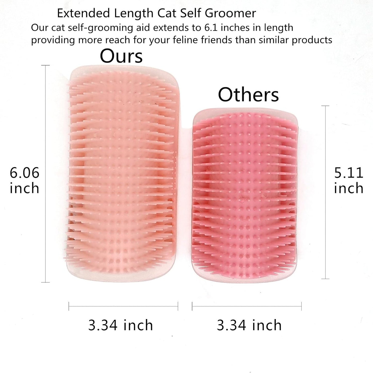 Cat Self Groomer, Extended (6.1"), 2 Pack, Pink, Wall Corner Self Grooming Brush for Indoor Cats, Kitten, Long Short Fur, Massage Comb