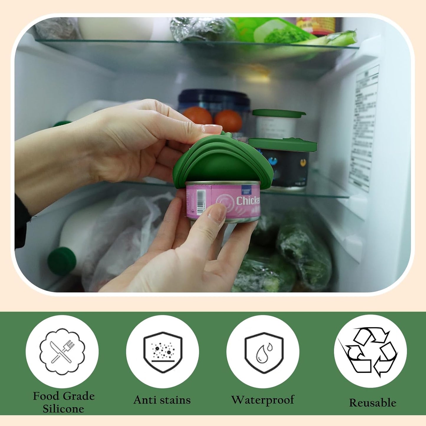 Christmas Pet Set - 3 Cat Food Can Lids & 1 BPA-Free Can Opener | Cute Paw Shape Opener Spatula Spoon for Wet Food | Silicone Spoon & Covers for Dog Cat - Christmas Green