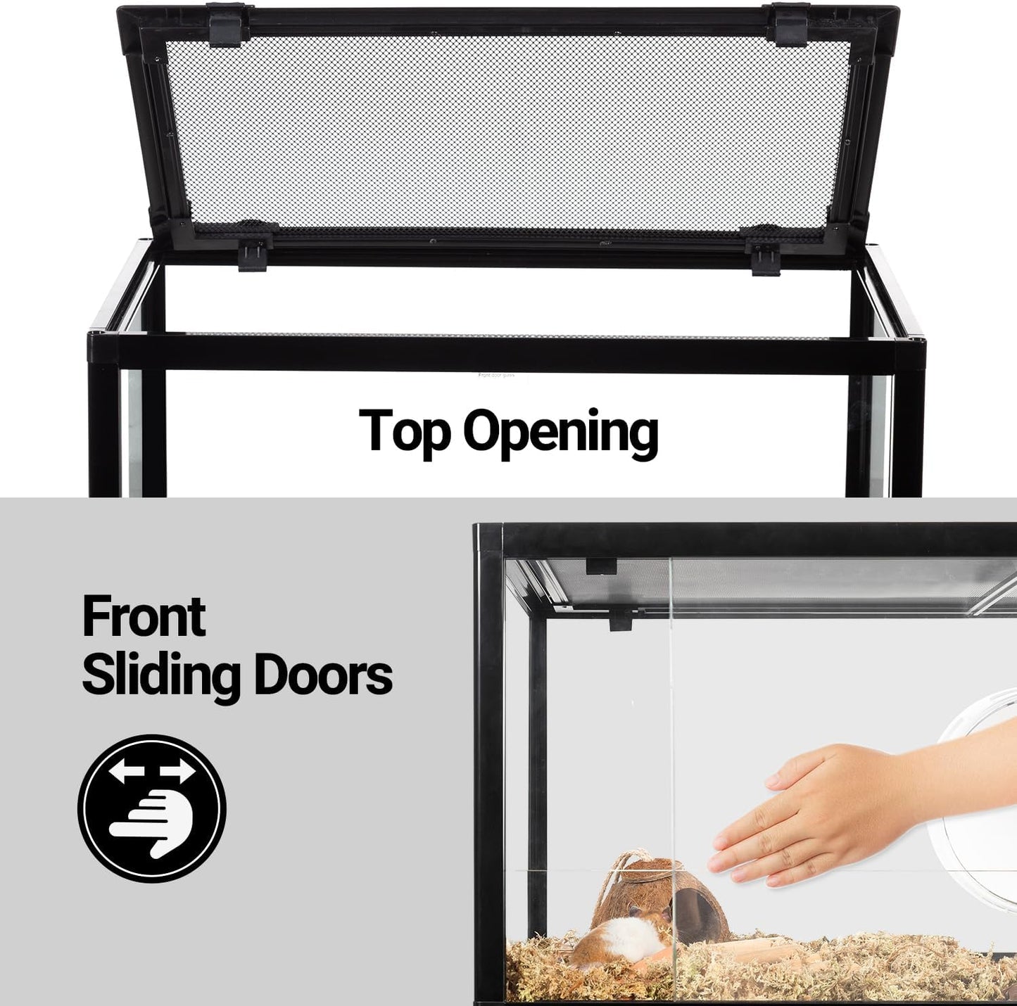 OiiBO 50 Gallon Glass Reptile Terrarium 36" x 18" x 18", 2 in 1 Reptile Habitat Terrarium with Front Sliding Doors Screen Ventilation for Lizard Gecko Tortoise
