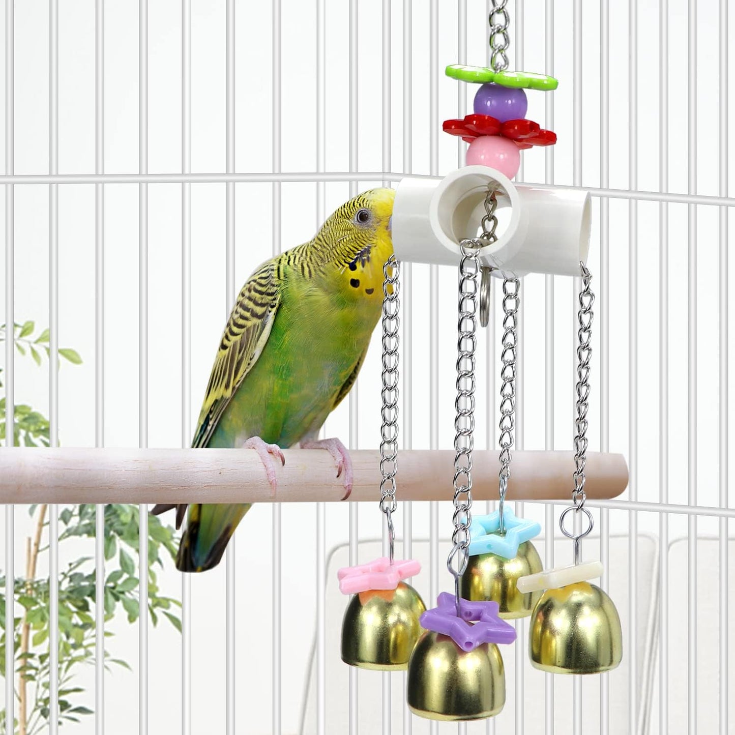 Litewoo Bird Stainless Steel Bell Toys, Safe and Stable Hanging Spoons Pipe Chew Bite Toy（A）