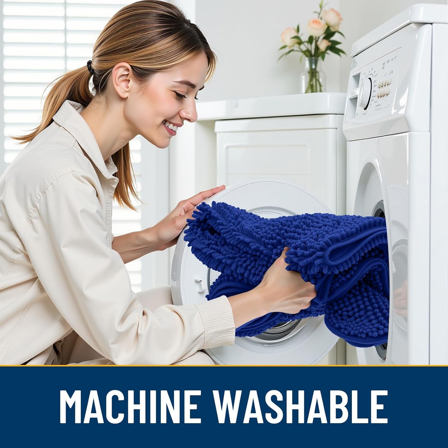 Smiry Dog Door Mat for Muddy Paws 30x20, Absorbs Moisture and Dirt Doormat, Non-Slip Washable Quick Dry Chenille Front Door Mat Indoor Entrance, Entryway Carpet for Inside Floor, Royal Blue