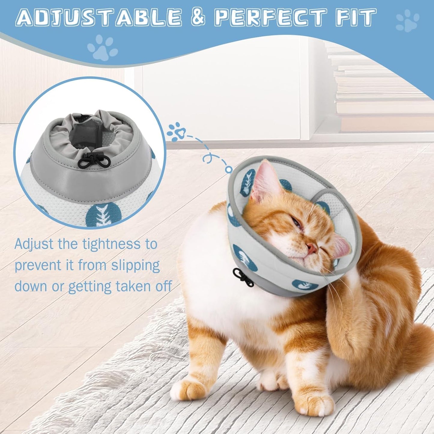 Cat Cone Collar Soft to Stop Licking After Surgery Cat Recovery Collar for Small Large Cats Adjustable Elizabethan Collar