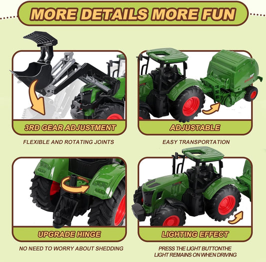 Farm Tractor Toys Set Bale Haying Round Baler with Barn Farmer,Cow,Farm Tools,Tree Farm Tractor Pla yset for Kids Toddler Boys Girls Ages 3-7 Years