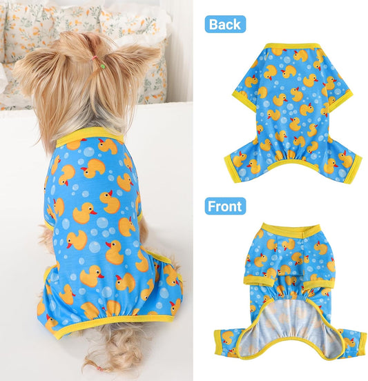Dog Pajamas Small Sized Dogs Stretchable Summer Dog Clothes Pjs 4 Legs Girl Boy Cute Soft Puppy Outfits Doggie Cat Jammies Jumpsuit Sleeper for Pet, Blue Duck, M