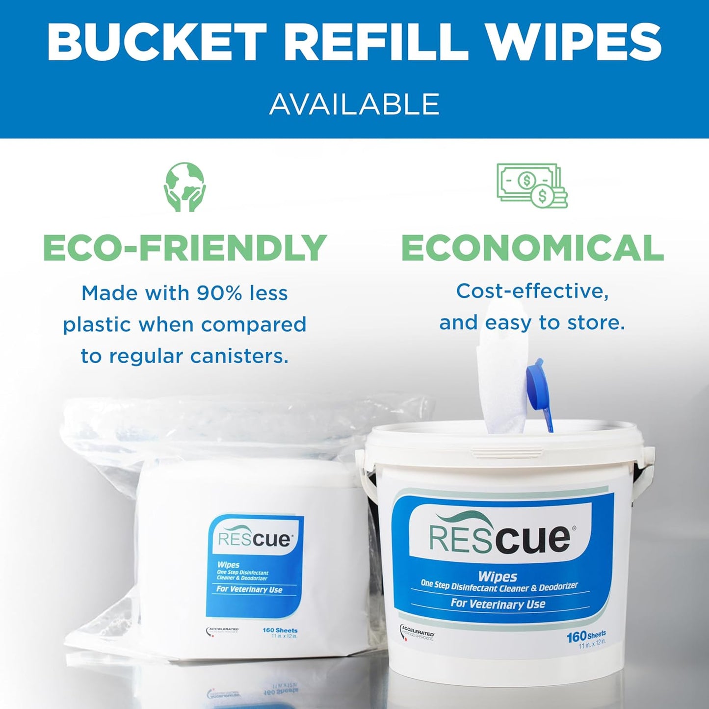 REScue One-Step Disinfectant Cleaner & Deodorizer Wipes for Vet Use – Cleaner for Kennels, Litter Boxes, Vet Offices, Pet Grooming Surfaces – Extra Large Wipes, 160-Count Wipes Bucket (1 Pack)
