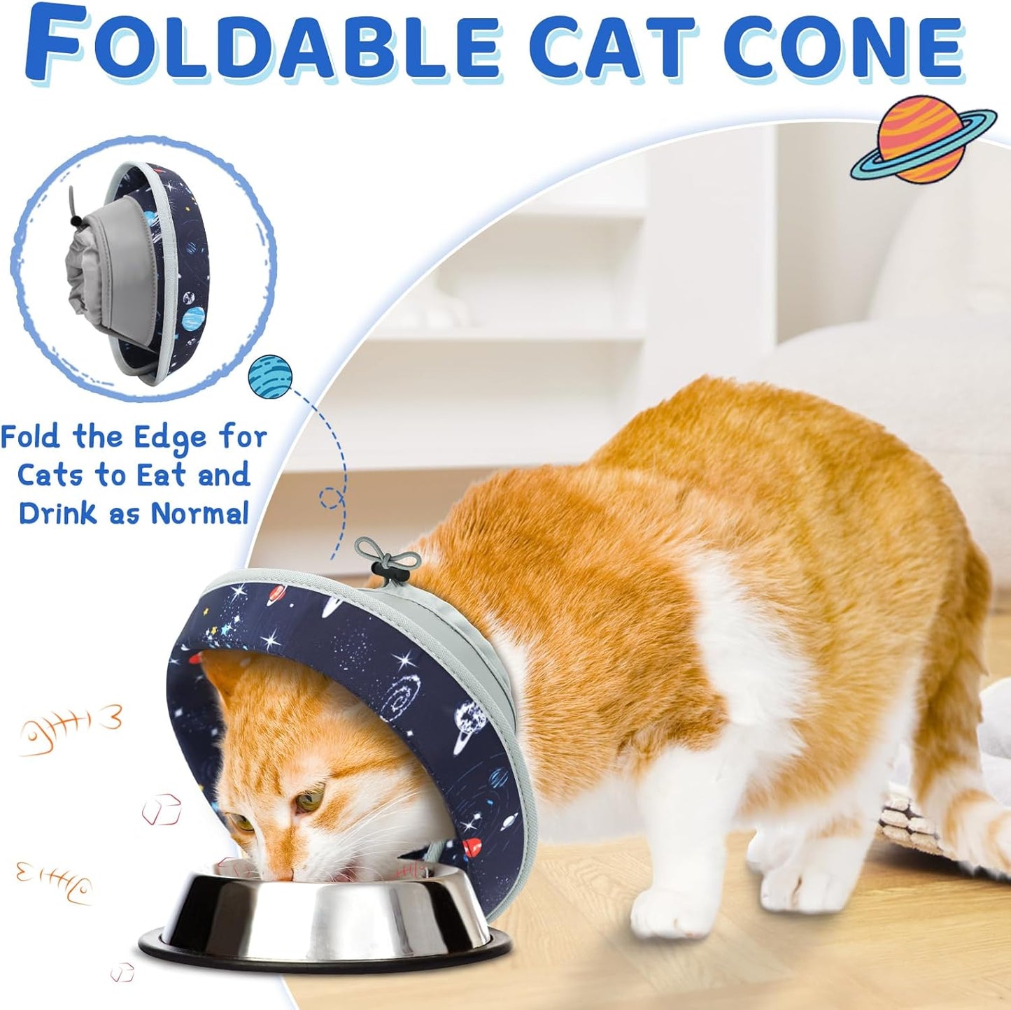 Cat Cone Collar Soft to Stop Licking, Adjustable, Foldable Lightweight Kitten Cones After Surgery Recovery for Cats & Kittens, Cat Cone Alternative (Grey, S)