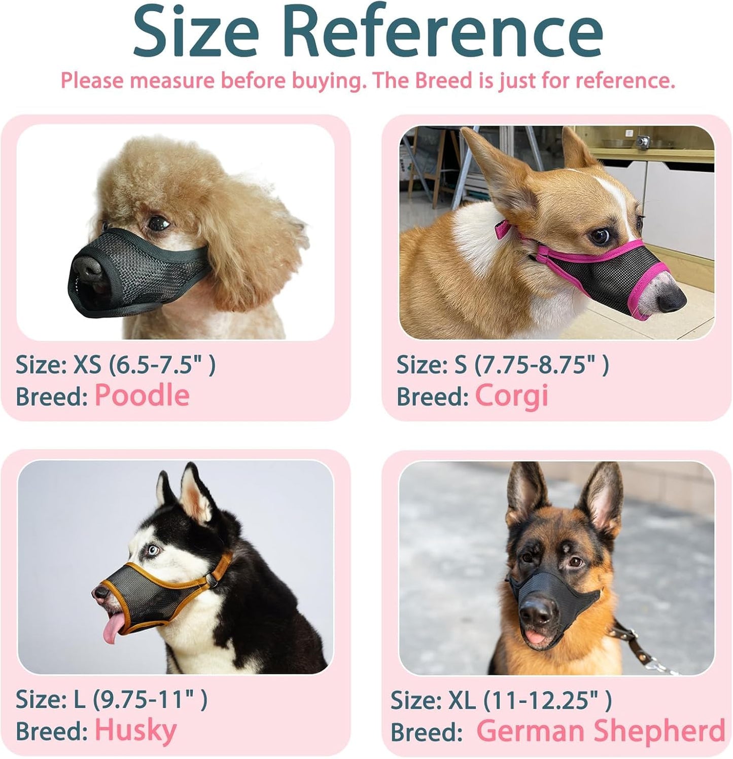 LUCKYPAW Dog Muzzle, Mesh Muzzle for Large Medium Small Dogs, Soft Mouth Guard for Biting Chewing, Breathable Mouth Guard with Adjustable Strap for Training(Hot Pink, XS(Snout:6.5"-7.5"))