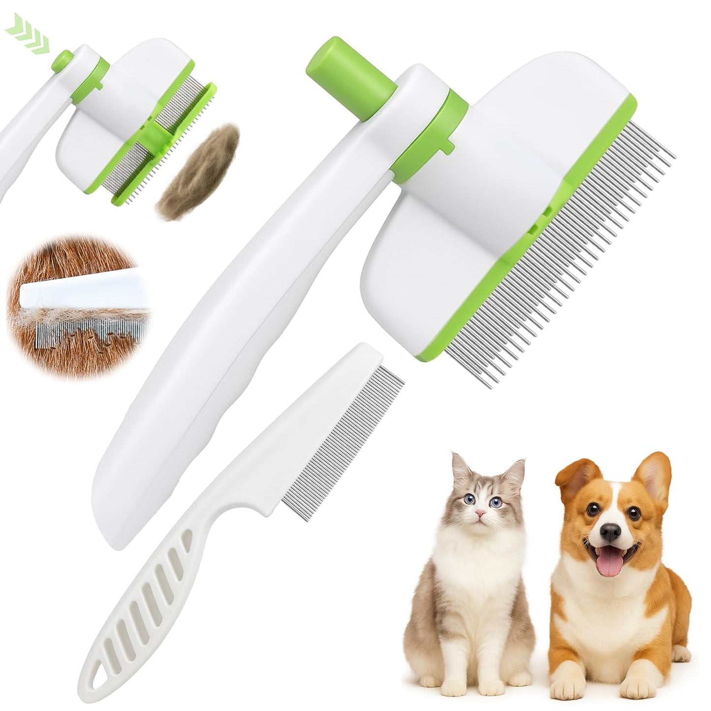XANGNIER Rotatable Flea Comb for Cats Dogs Kittens Rabbit,Self Cleaning Pet Flea Comb Grooming Brush for Shedding and Detangling,Fine Tooth Tick Lice Comb for Short & Long Pet Hair Removal Tool,2 Pcs