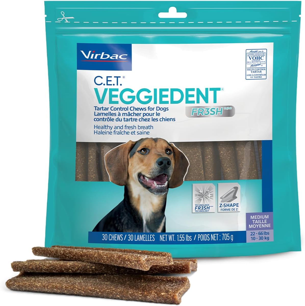Virbac C.E.T. VEGGIEDENT FR3SH Tartar Control Chews for Dogs, Medium, Beef, 1.6 pounds
