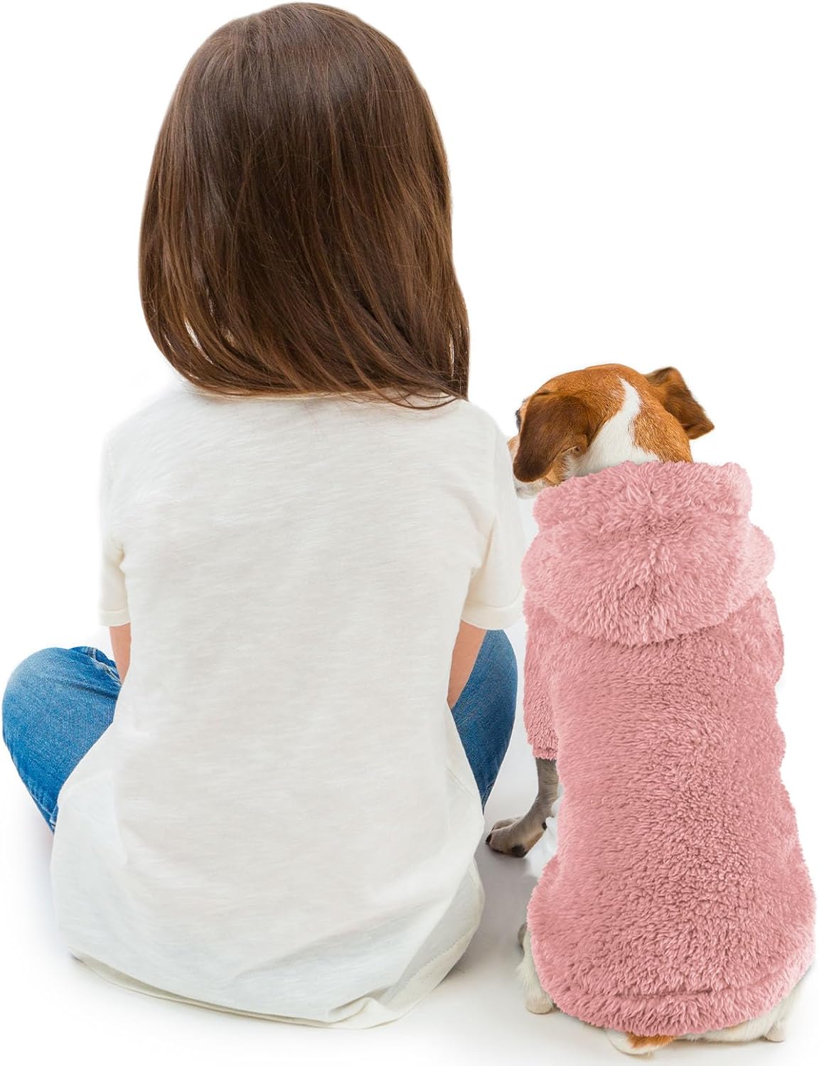 Fuzzy Dog Hoodie Dog Sweaters for Small Dogs Soft Double-Sided Plush Fleece Pet Sweater Clothes Coats Pet Hoodie Sherpa Hooded Sweatshirt(Pink-XS)