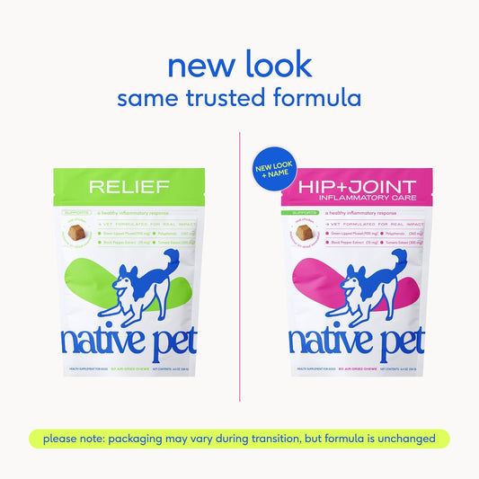 Native Pet Pain Relief for Dogs - Collagen for Dogs Promotes Joint Health, Reduce Inflammation & Stiffness - Senior Pup Joint Supplement - Natural Pain Reliever for Active & Aging Pets - 30 Chews