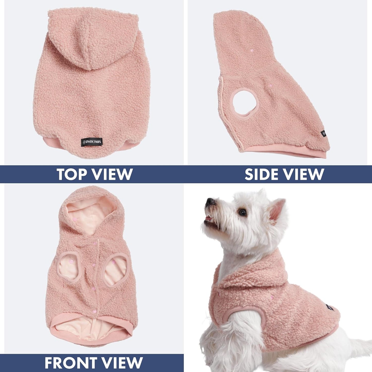 Spark Paws Teddy Dog Sweater, Sherpa Jacket Vest with Warm Fleece Lining, Winter Coat Suitable for Small Medium Large XL XXL Breeds - Pink - 2XL